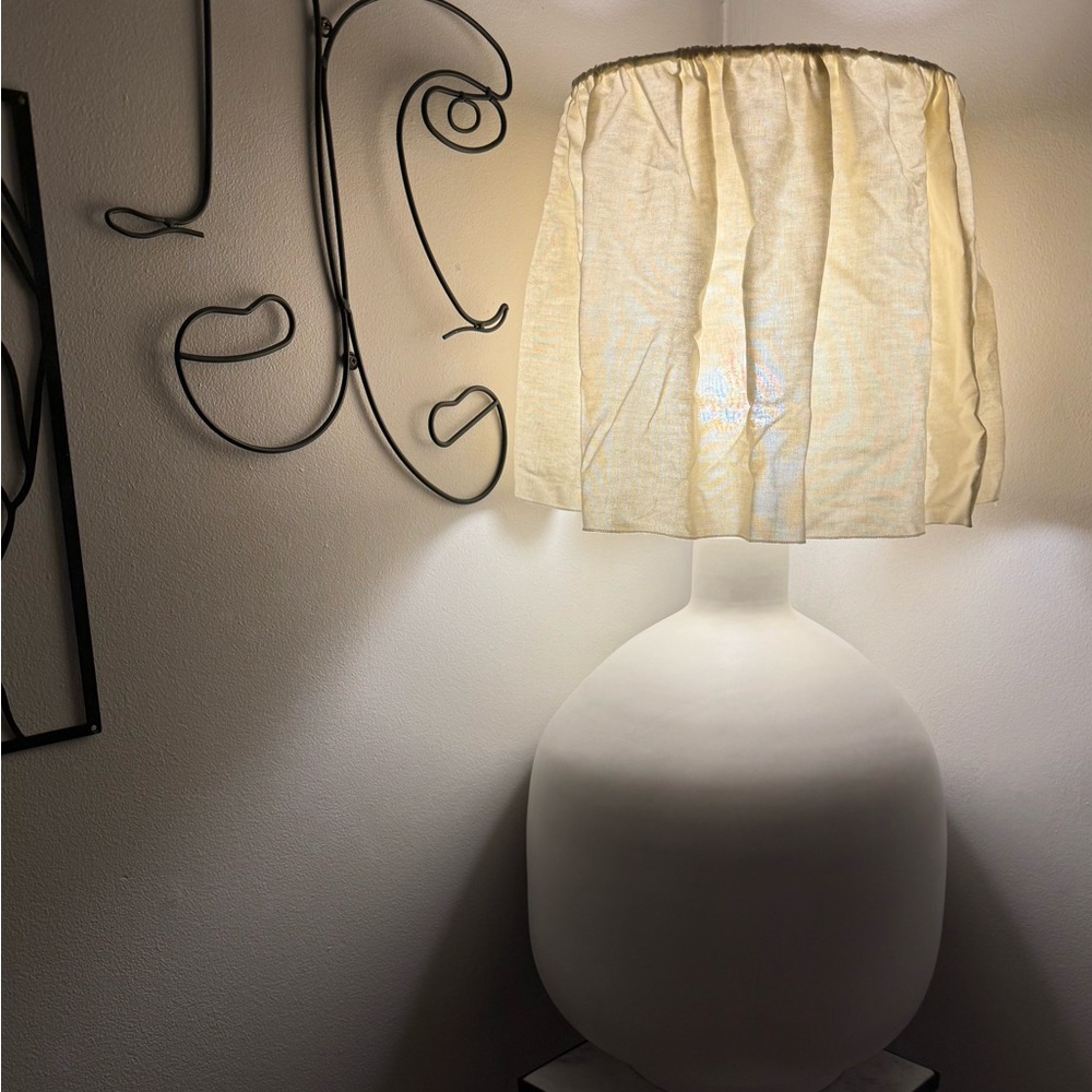 Elegant White Table Lamp with Cream Shade